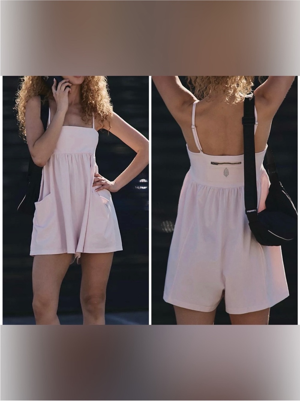 NWOT Free People FP Movement Hot Shot Strappy Romper - bloom baby pink - medium